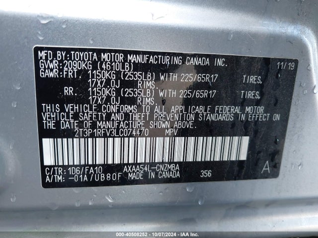Toyota Rav4 Xle 2020 2T3P1RFV3LC074470 Image 9
