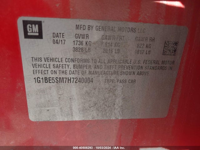 Chevrolet Cruze Lt Auto 2017 1G1BE5SM7H7240004 Image 9