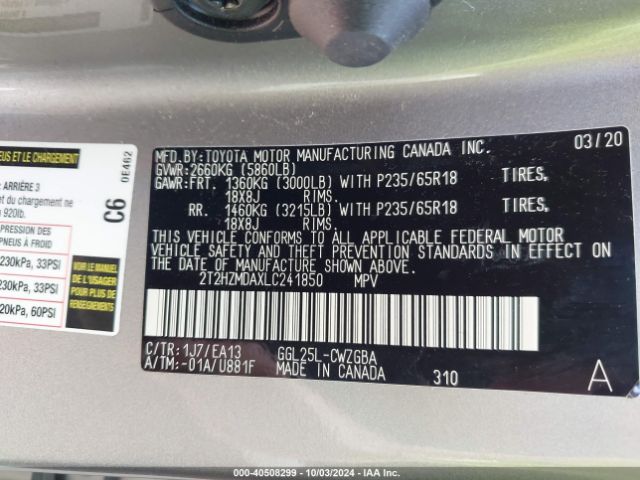 2T2HZMDAXLC241850 Lexus RX 350