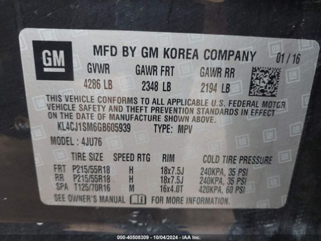 KL4CJ1SM6GB605939 Buick Encore Sport Touring