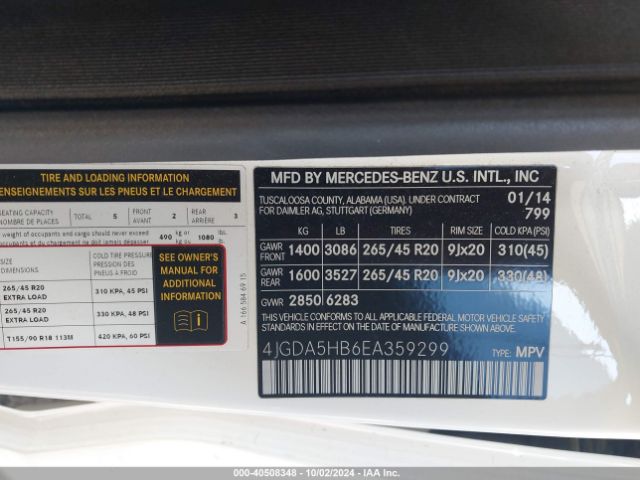 4JGDA5HB6EA359299 Mercedes-Benz Ml 350 4matic
