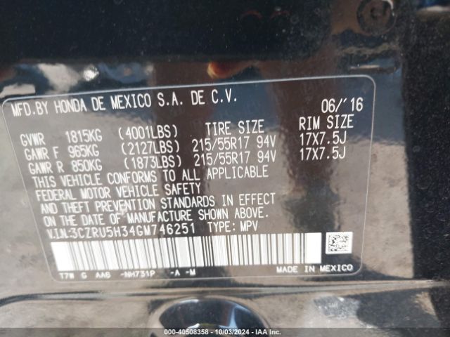 3CZRU5H34GM746251 Honda HR-V LX