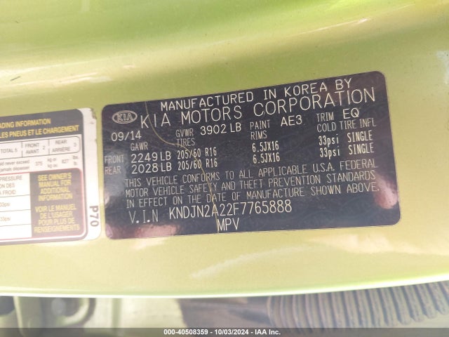 KIA Soul 2015 KNDJN2A22F7765888 Image 9