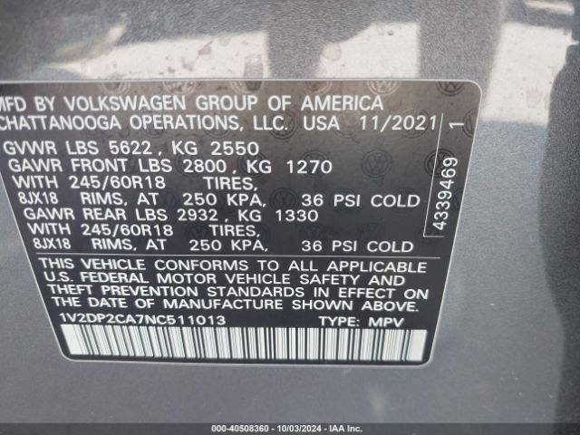 1V2DP2CA7NC511013 Volkswagen Atlas 2.0t Se