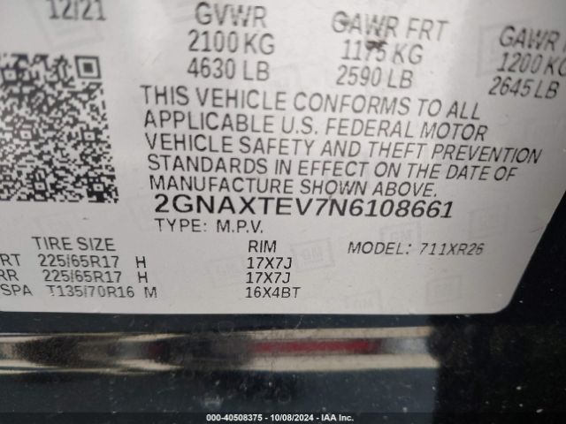 2GNAXTEV7N6108661 Chevrolet Equinox Awd 2fl