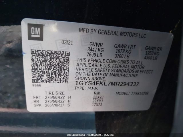 1GYS4FKL7MR294337 Cadillac Escalade 4wd Sport