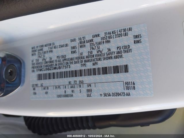 1FMCU9BZ3MUB17373 Ford Escape Se Hybrid