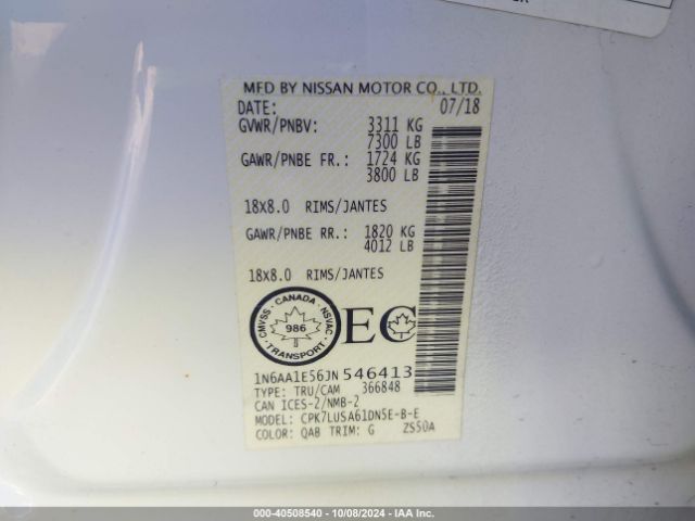 1N6AA1E56JN546413 Nissan Titan Platinum Reserve/pro-4x/s/sl/sv