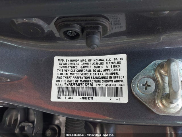 Honda CIVIC EX 2014 19XFB2F88EE012876 Image 9