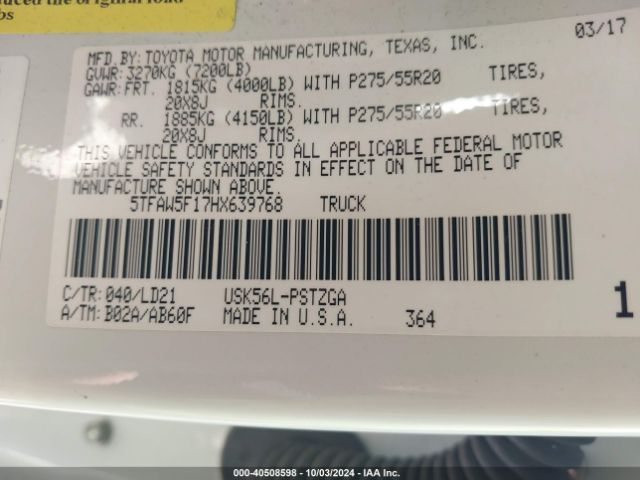 5TFAW5F17HX639768 Toyota Tundra 1794 5.7l V8