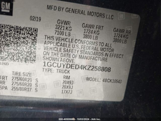 1GCUYDED4KZ258808 Chevrolet Silverado 1500 Lt