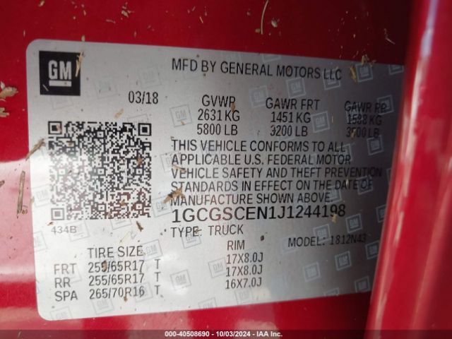 1GCGSCEN1J1244198 Chevrolet Colorado Lt