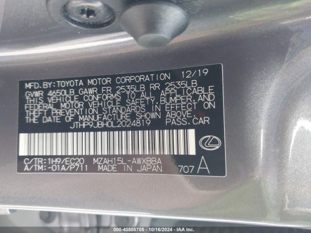 JTHP9JBH0L2024819 Lexus UX 250H
