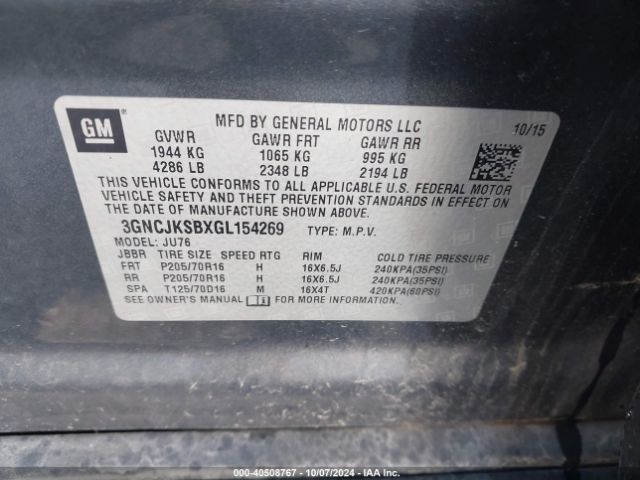 3GNCJKSBXGL154269 Chevrolet Trax 1ls