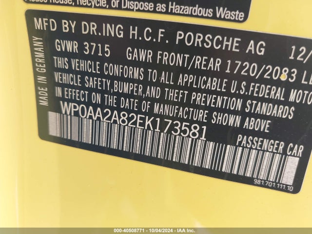 2014 PORSCHE CAYMAN WP0AA2A82EK173581 Photo 8