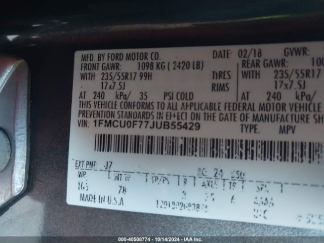 2018 FORD ESCAPE 1FMCU0F77JUB55429 Photo 8