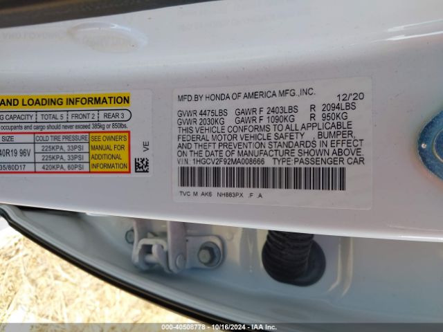1HGCV2F92MA008666 Honda Accord Touring