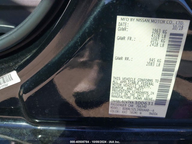 Nissan Altima 2.5 Sr 2019 1N4BL4CV7KN300631 Image 9