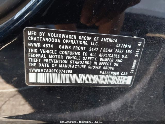 1VWBV7A39FC074369 Volkswagen Passat 2.0l Tdi Se
