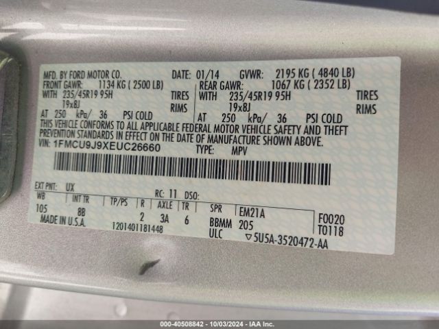 1FMCU9J9XEUC26660 Ford Escape Titanium