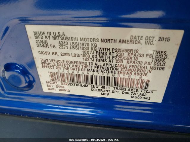 4A4AP4AU7FE055610 Mitsubishi Outlander Sport Se