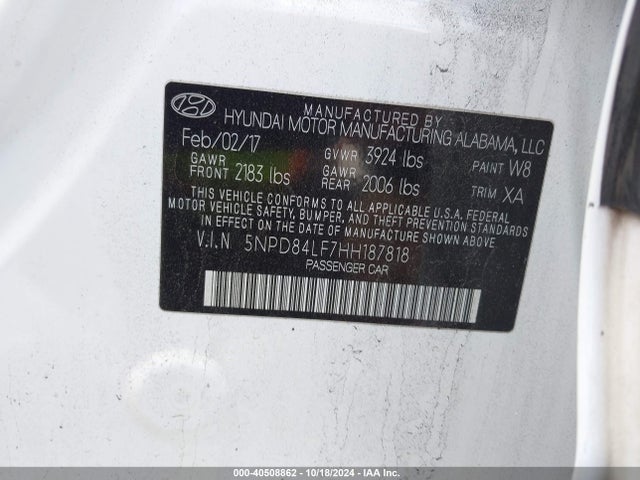 5NPD84LF7HH187818 Hyundai Elantra Value Edition