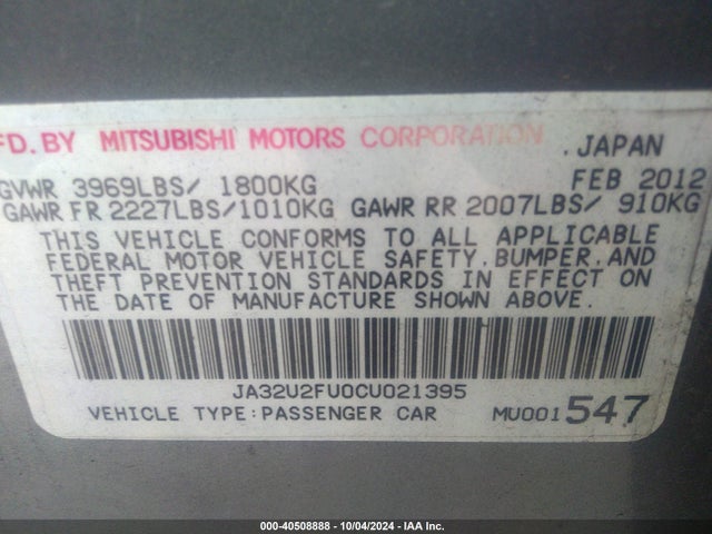 2012 MITSUBISHI LANCER JA32U2FU0CU021395 Photo 8