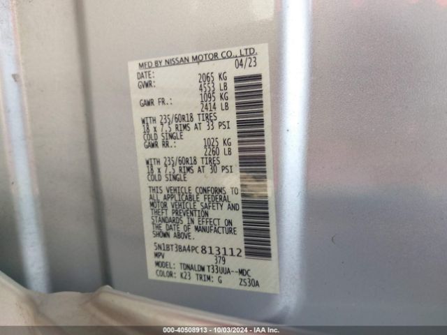 5N1BT3BA4PC813112 Nissan Rogue Sv Fwd