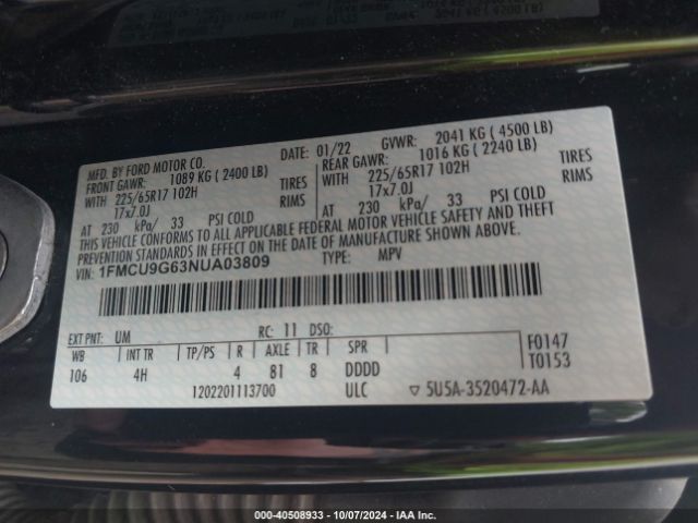 2022 FORD ESCAPE 1FMCU9G63NUA03809 Photo 8