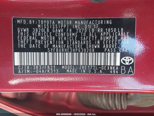 Toyota COROLLA LE 2017 5YFBURHE2HP639208 Image 9