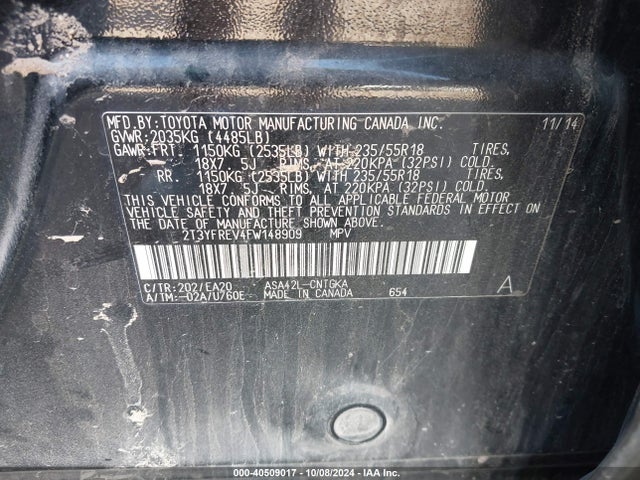 Toyota Rav4 Limited 2015 2T3YFREV4FW148909 Image 9