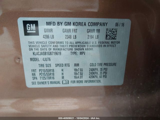 KL4CJASB1GB719619 Buick Encore