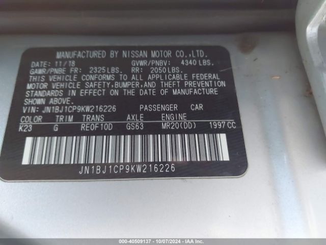 JN1BJ1CP9KW216226 Nissan Rogue Sport S
