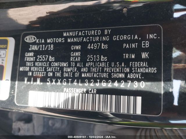 5XXGT4L32JG242730 KIA Optima Lx