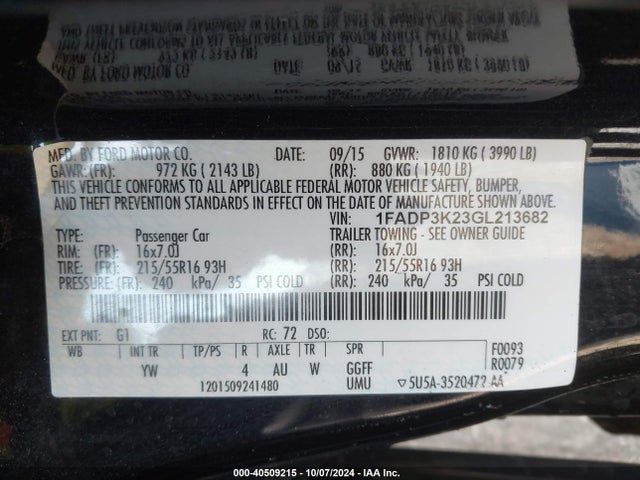 Ford FOCUS SE 2016 1FADP3K23GL213682 Image 9