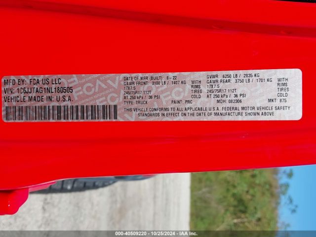 1C6JJTAG1NL180505 Jeep Gladiator Sport S 4x4
