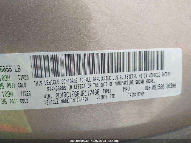 2C4RC1FG8JR117468 Chrysler Pacifica Touring Plus