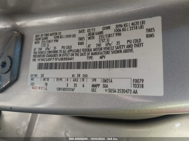 Ford ESCAPE S 2015 1FMCU0F71FUB56941 Image 9