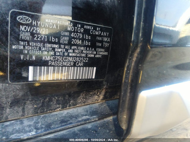KMHC75LC2NU282522 Hyundai Ioniq Hybrid Se