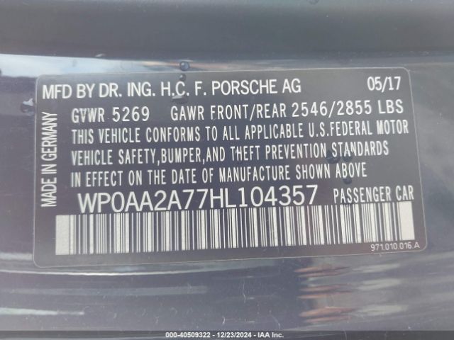 2017 PORSCHE PANAMERA WP0AA2A77HL104357 Photo 8