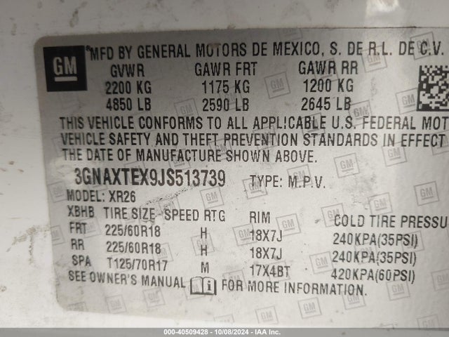 Chevrolet EQUINOX LT 2018 3GNAXTEX9JS513739 Image 9