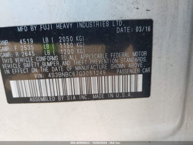 4S3BNBC67G3051249 Subaru Legacy 2.5i Premium