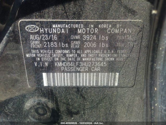 KMHD84LF3HU273645 Hyundai Elantra Value Edition