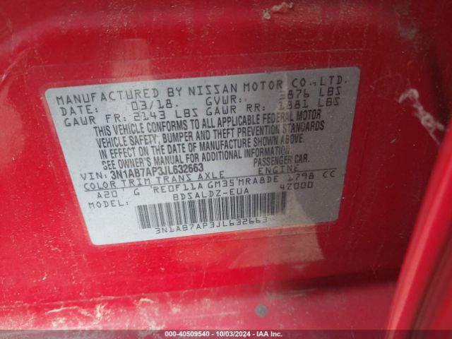 3N1AB7AP3JL632663 Nissan SENTRA SV