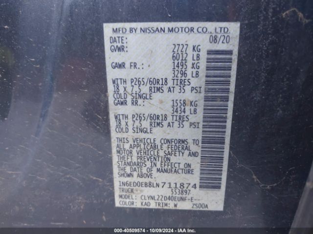 1N6ED0EB8LN711874 Nissan Frontier Sv 4x4