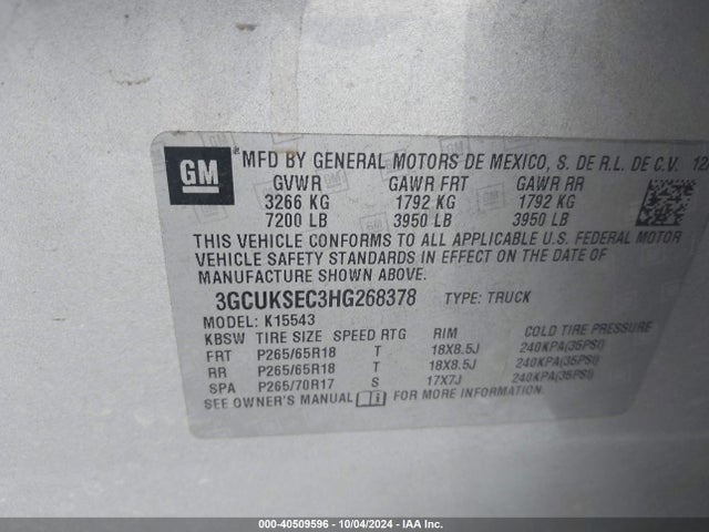 Chevrolet Silverado 1500 2lz 2017 3GCUKSEC3HG268378 Image 9