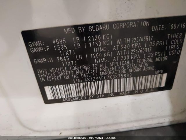 4S4BSAFC7K3375889 Subaru Outback 2.5i Premium