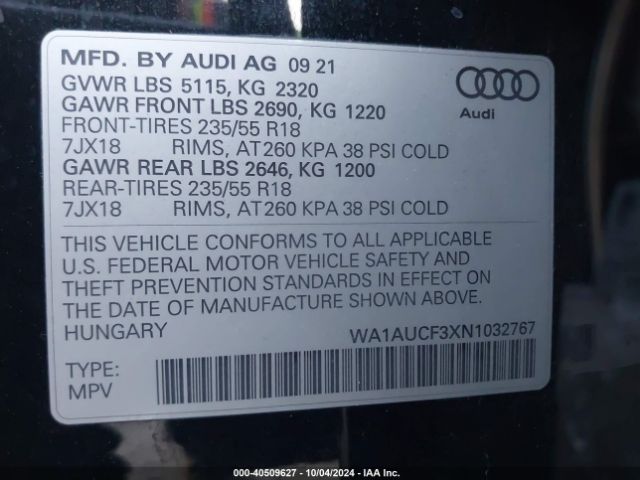 WA1AUCF3XN1032767 Audi Q3 Premium 40 Tfsi Quattro Tiptronic