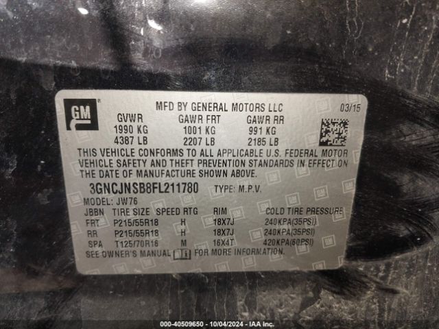 3GNCJNSB8FL211780 Chevrolet TRAX LTZ