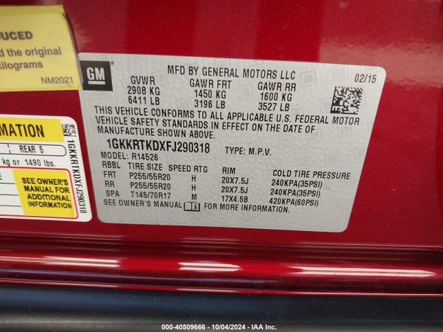 GMC Acadia Denali 2015 1GKKRTKDXFJ290318 Image 9